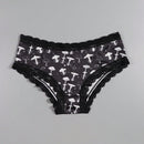 Dircho 4 piezas hipsters sexys y lindos para mujeres goticas con encaje contrastante, calzoncillos comodos y sedosos con estampado completo de calaveras negras, ojos, estrellas y hongos para halloween, ropa interior y lenceria para mujeres.