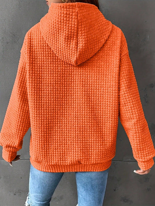 1 pieza sudadera con capucha de ajuste holgado y manga larga, de un solo color, tejido de jacquard, con bolsillo