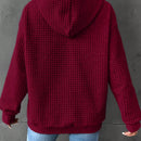 1 pieza sudadera con capucha de ajuste holgado y manga larga, de un solo color, tejido de jacquard, con bolsillo
