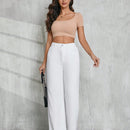 Tall Jeans blancos casuales de pierna ancha para mujer, 100% algodon