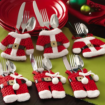 6-Pack de Porta Cubiertos de Papá Noel para Navidad, Bolsitas de Algodón para Cubiertos, Cubiertas de Vajilla, Decoraciones Festivas de Mesa, Accesorios de Cocina