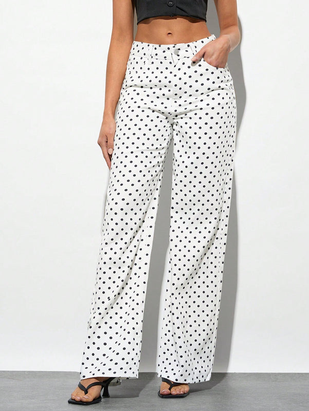 Forever 21 Jeans casuales con estampado de lunares y pierna recta