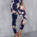 Clasi Pantalones largos elegantes Slim con decoracion de boton falso y estampado floral para mujeres