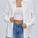 Camisa de mujer transparente con encaje empalmado, manga larga suelta para primavera y otono