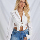 Camisa de mujer transparente con encaje empalmado, manga larga suelta para primavera y otono
