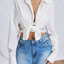 Camisa de mujer transparente con encaje empalmado, manga larga suelta para primavera y otono
