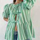 Camisa larga de mujeres con estampado de rayas, simple y adecuada para uso diario