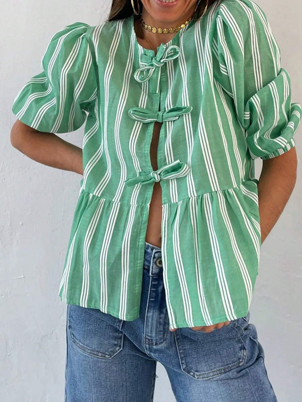 Camisa larga de mujeres con estampado de rayas, simple y adecuada para uso diario