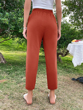LUNE Pantalones conicos para mujer con cintura ajustable con cordon y bolsillos, pantalones casuales de vacaciones de verano hechos de algodon rastreable