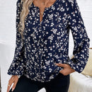 Camisa oscura de manga larga con estampado floral delicado para mujer