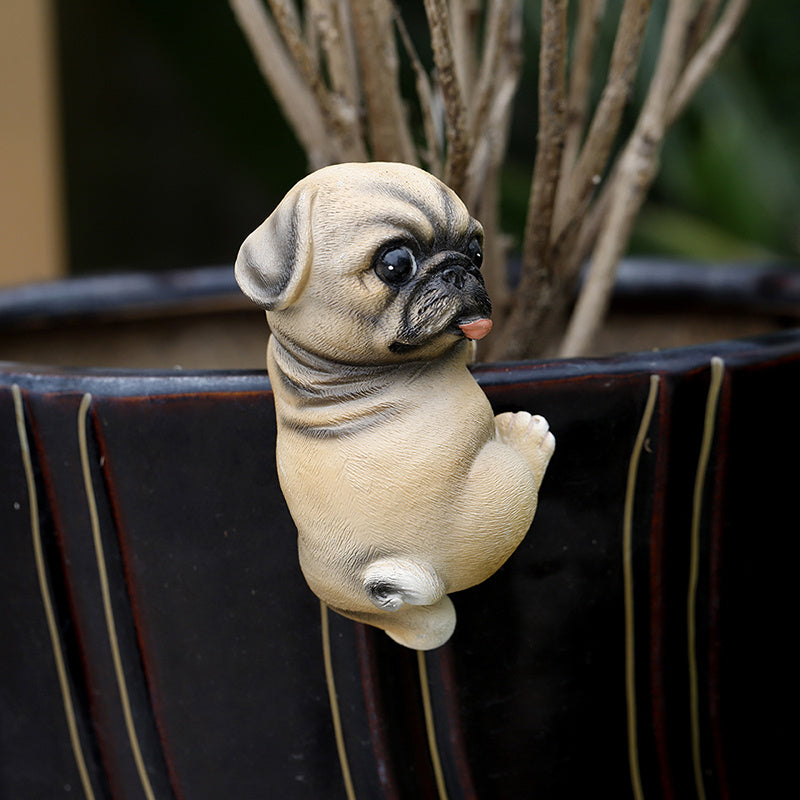 1 pza Escultura de Perro Pug de Resina de 4.7, Figura de Dibujos Animados, Decoración Versátil para Interiores y Exteriores, Encanto de Jardín de Pascua, Acento para Patio, Adorno de Césped y Realzador de Ambiente para Macetas