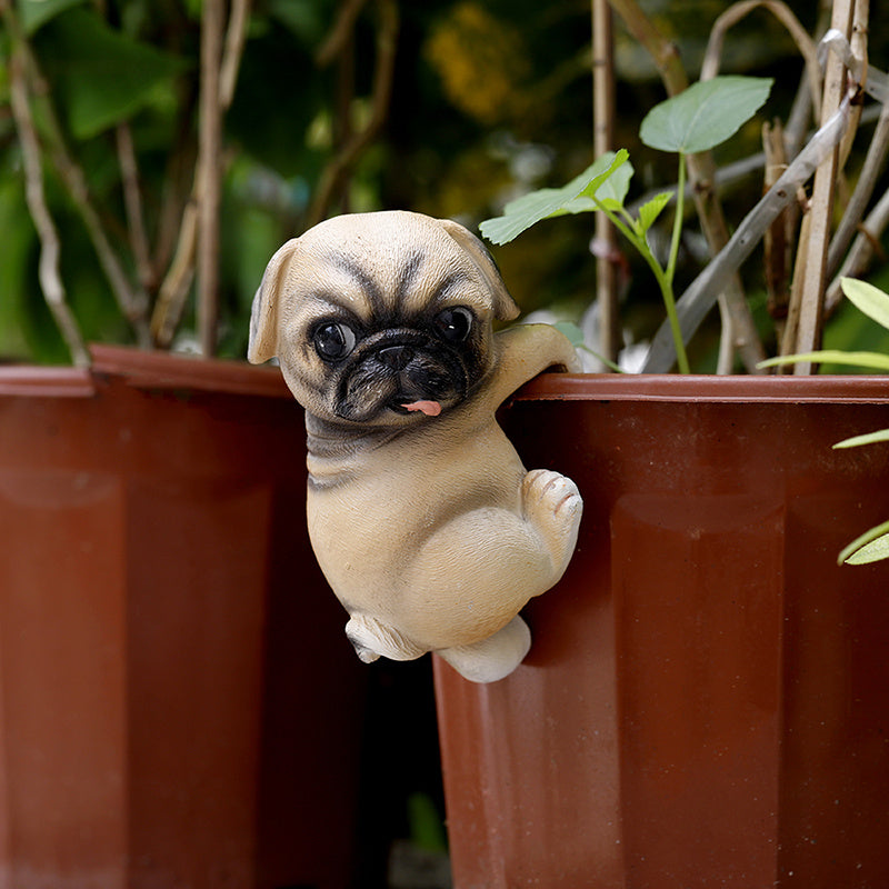 1 pza Escultura de Perro Pug de Resina de 4.7, Figura de Dibujos Animados, Decoración Versátil para Interiores y Exteriores, Encanto de Jardín de Pascua, Acento para Patio, Adorno de Césped y Realzador de Ambiente para Macetas