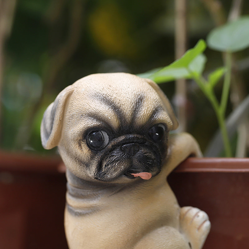 1 pza Escultura de Perro Pug de Resina de 4.7, Figura de Dibujos Animados, Decoración Versátil para Interiores y Exteriores, Encanto de Jardín de Pascua, Acento para Patio, Adorno de Césped y Realzador de Ambiente para Macetas