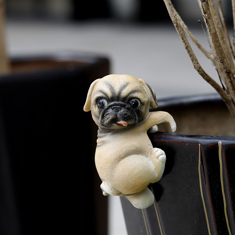 1 pza Escultura de Perro Pug de Resina de 4.7, Figura de Dibujos Animados, Decoración Versátil para Interiores y Exteriores, Encanto de Jardín de Pascua, Acento para Patio, Adorno de Césped y Realzador de Ambiente para Macetas