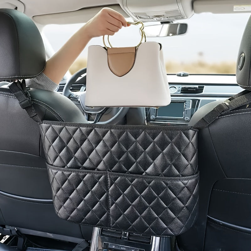 Organizador de asiento de coche de cuero falso de lujo, montaje colgado espacioso para asiento trasero con múltiples compartimentos, ideal para coches familiares, viajes y uso diario