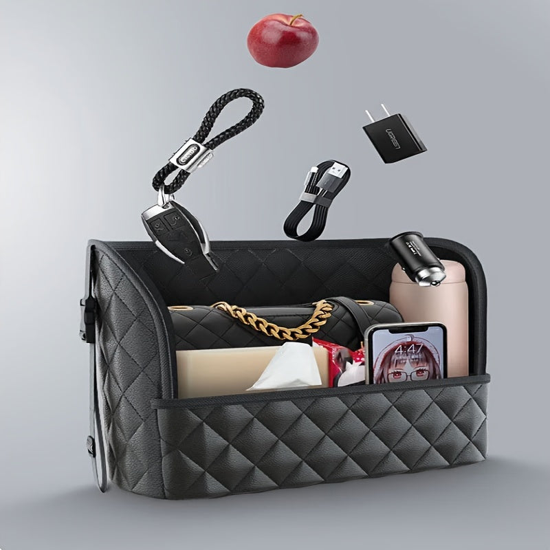 Organizador de asiento de coche de cuero falso de lujo, montaje colgado espacioso para asiento trasero con múltiples compartimentos, ideal para coches familiares, viajes y uso diario