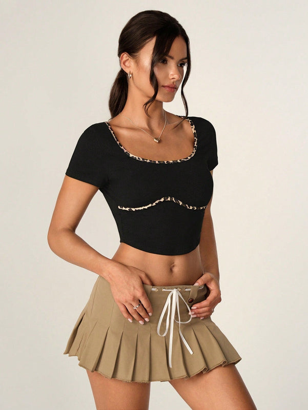 Camiseta casual de estampado de leopardo para mujer de estilo Y2K, para el verano