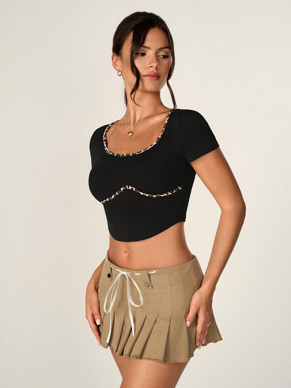 Camiseta casual de estampado de leopardo para mujer de estilo Y2K, para el verano