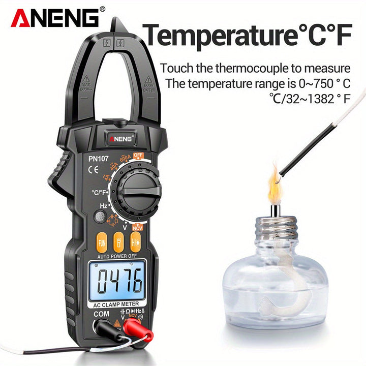 Medidor de pinza digital ANENG PN107+VC1010, probador de voltaje de amperios AC 600A, amperímetro con detección NCV, medición de frecuencia de temperatura y diodo - Batería no incluida