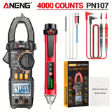 Medidor de pinza digital ANENG PN107+VC1010, probador de voltaje de amperios AC 600A, amperímetro con detección NCV, medición de frecuencia de temperatura y diodo - Batería no incluida