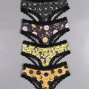 Dircho 4 piezas de sensuales y lindas pantaletas goticas para mujer con encaje contrastante, estampado con calaveras, gatos, murcielagos, estrellas y letras goticas en negro y rosa, comoda y suave ropa interior de seda para damas