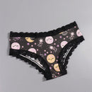 Dircho 4 piezas de sensuales y lindas pantaletas goticas para mujer con encaje contrastante, estampado con calaveras, gatos, murcielagos, estrellas y letras goticas en negro y rosa, comoda y suave ropa interior de seda para damas