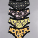 Dircho 4 piezas de sensuales y lindas pantaletas goticas para mujer con encaje contrastante, estampado con calaveras, gatos, murcielagos, estrellas y letras goticas en negro y rosa, comoda y suave ropa interior de seda para damas