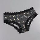 Dircho 4 piezas de sensuales y lindas pantaletas goticas para mujer con encaje contrastante, estampado con calaveras, gatos, murcielagos, estrellas y letras goticas en negro y rosa, comoda y suave ropa interior de seda para damas