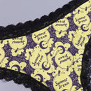 Dircho 4 piezas de sensuales y lindas pantaletas goticas para mujer con encaje contrastante, estampado con calaveras, gatos, murcielagos, estrellas y letras goticas en negro y rosa, comoda y suave ropa interior de seda para damas