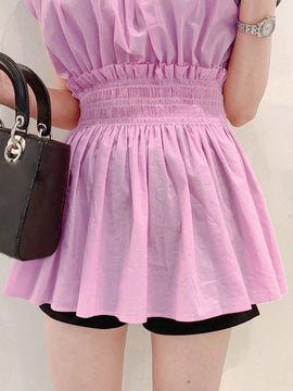 DAZY Camisa femenina con mangas anchas con alas, cintura fruncida y pliegues, ideal para verano