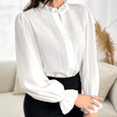 Blusa casual de manga de loto de unicolor para mujer para la primavera, el verano y el otono
