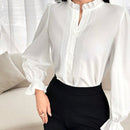 Blusa casual de manga de loto de unicolor para mujer para la primavera, el verano y el otono