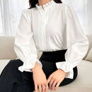 Blusa casual de manga de loto de unicolor para mujer para la primavera, el verano y el otono