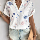Camisa de manga murcielago con cuello de solapa y estampado floral casual de verano para mujer