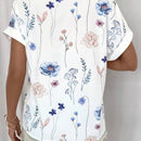 Camisa de manga murcielago con cuello de solapa y estampado floral casual de verano para mujer