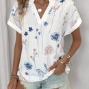 Camisa de manga murcielago con cuello de solapa y estampado floral casual de verano para mujer