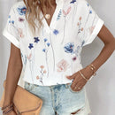 Camisa de manga murcielago con cuello de solapa y estampado floral casual de verano para mujer