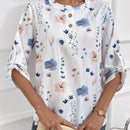 EMERY ROSE Blusa con estampado floral, media botonadura y mangas enrolladas con pestana