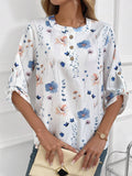 EMERY ROSE Blusa con estampado floral, media botonadura y mangas enrolladas con pestana