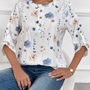 EMERY ROSE Blusa con estampado floral, media botonadura y mangas enrolladas con pestana