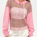 Ezwear sudadera con capucha con cordon y detalle de pedreria en los hombros sin top tubular