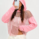 Ezwear sudadera con capucha con cordon y detalle de pedreria en los hombros sin top tubular