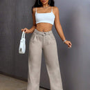 SXY Jeans de pierna ancha con detalles plisados en la cintura alta