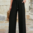 Mujeres pantalones rojos palazzo de pierna ancha con cintura elastica 339