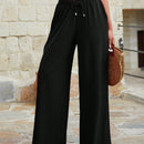 Mujeres pantalones rojos palazzo de pierna ancha con cintura elastica 339
