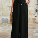 Mujeres pantalones rojos palazzo de pierna ancha con cintura elastica 339