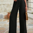 Mujeres pantalones rojos palazzo de pierna ancha con cintura elastica 339