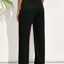 Pantalones casuales largos con textura de pliegues, pierna ancha y decoracion de cordon de ajuste