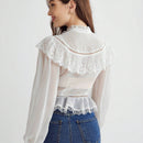 Enchnt Blusa de manga murcielago con ribete de volantes de encaje contrastante y peplum sin sujetador