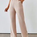 Pantalones casuales de pierna recta y cintura alta con bolsillos diagonales dobles